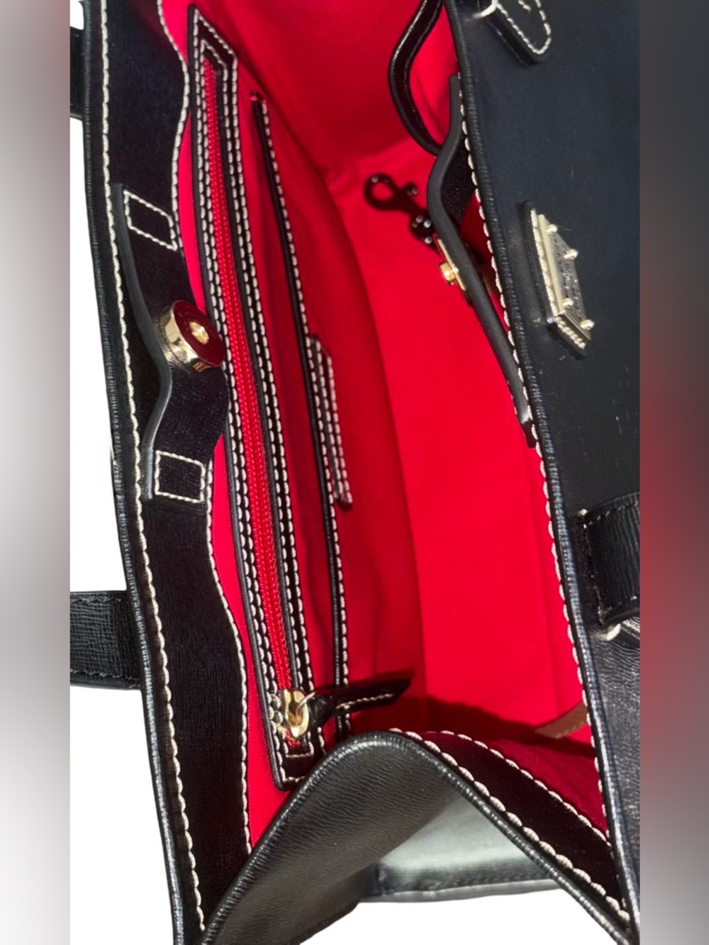 Dooney & Bourke Black Saffiano Leather Shopper Tote Bag | Gold Logo Badge - Picture 5 of 15
